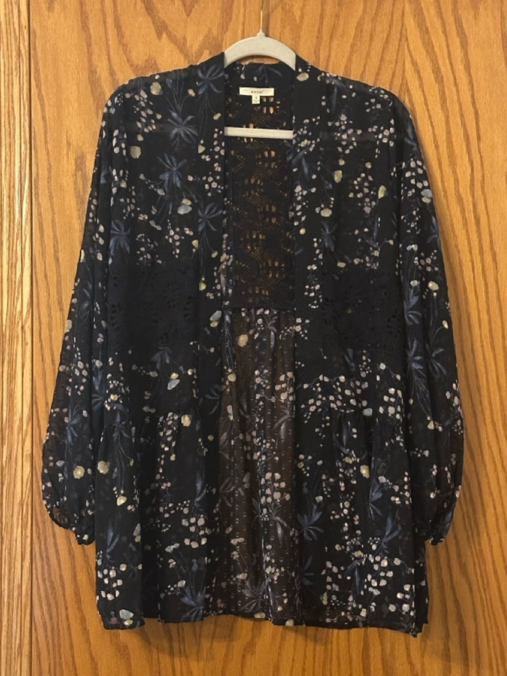 Easel Navy Floral Open Front Kimono Cardigan - Size S (oversized)